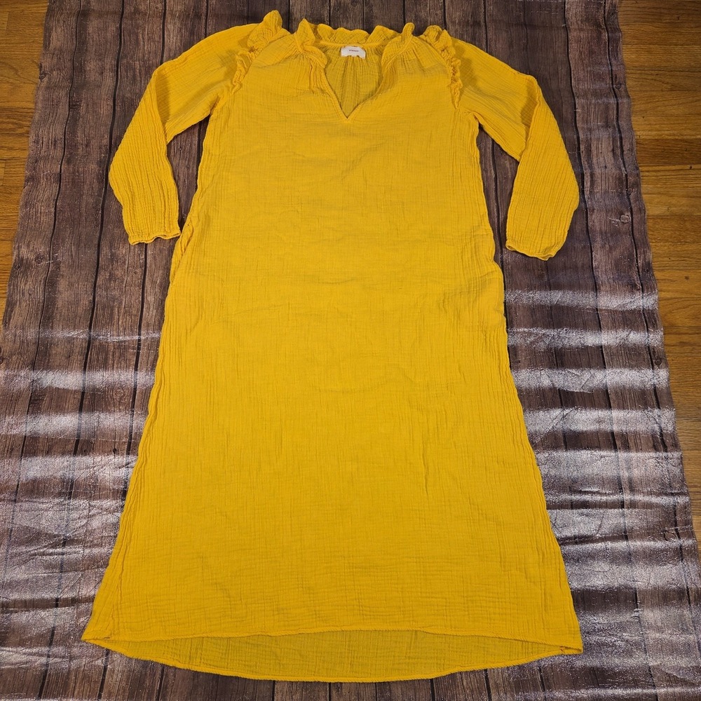 Xirena Maxi Cotton Gauze Dress Womens L Mustard Pockets Coastal Boho House Dress